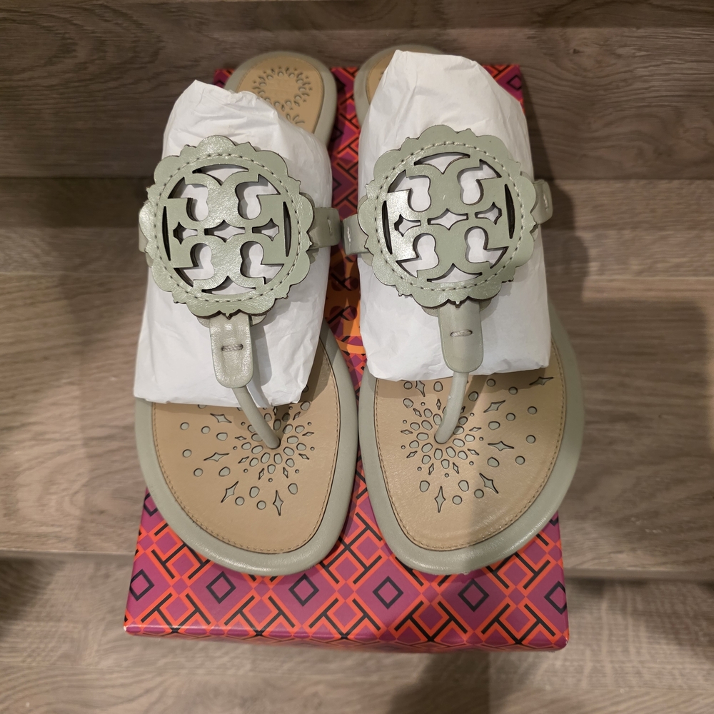 Tory Burch Miller Scallop Sandal in Garden Sage - Picture 2 of 7